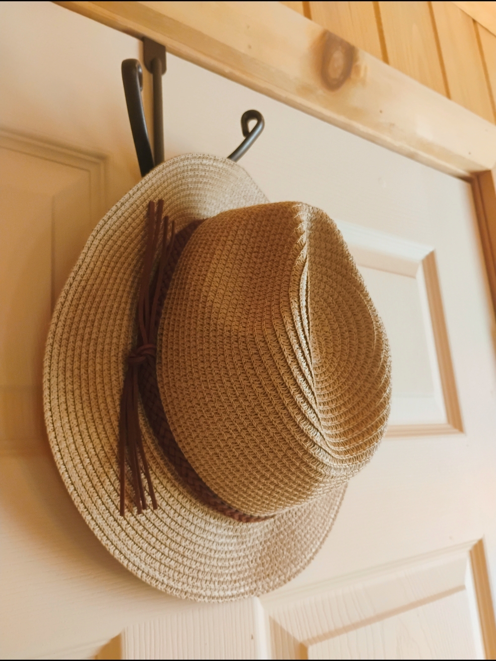 Woven Straw Fedora Hat with Brown Trim